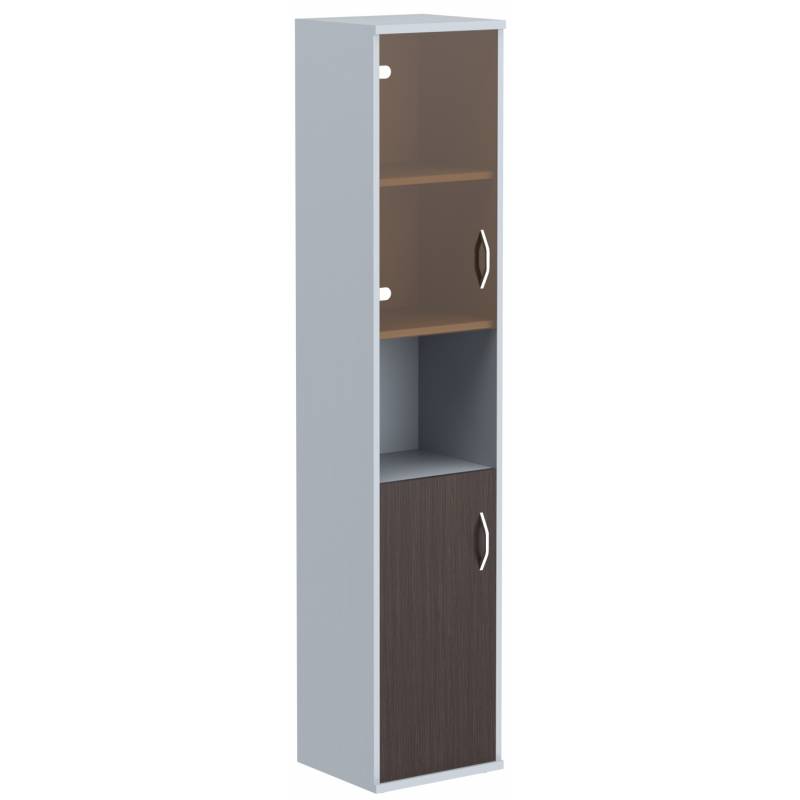 Шкаф колонка с малой глухой и стеклянной дверьми СУ-1.4(L) Венге Магия/Металлик 406*365*1975 главное фото